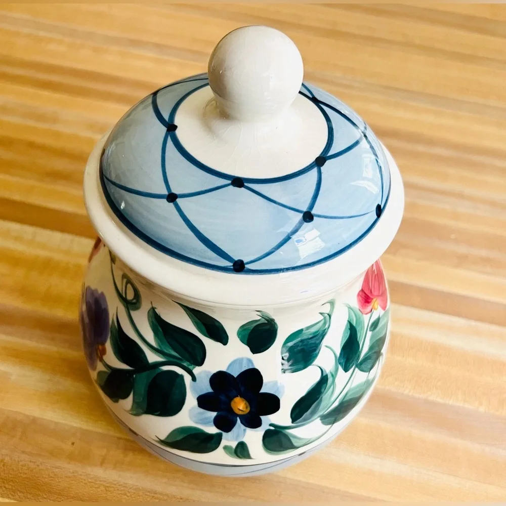Ceramic Floral Kitchen Canister - Blue and Green